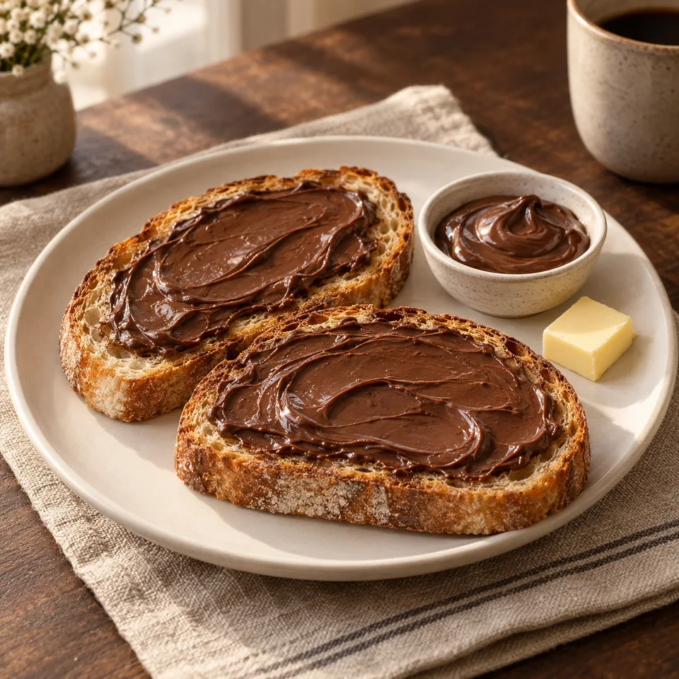 2 Panes Tostados con Mantequilla y Nutella, imagen ilustrativa